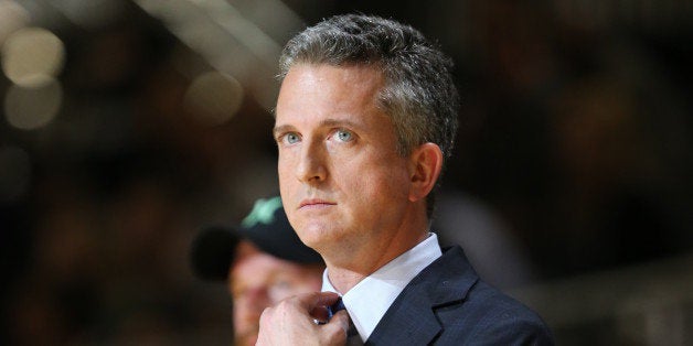 NEW ORLEANS, LA - FEBRUARY 14: ESPN TV Personality Bill Simmons Coach of the West Team reacts to a play during the Sprint NBA