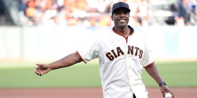 SAN FRANCISCO, CA - OCTOBER 15: Former San Francisco Giants player Barry Bonds smiles before he throws out the ceremonial first pitch before Game Four of the National League Championship Series at AT&T Park on October 15, 2014 in San Francisco, California. (Photo by Harry How/Getty Images)