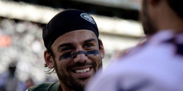 EAST RUTHERFORD, NJ - OCTOBER 12: Eric Decker (87) of the New York Jets smiles as he talks to former teammate Jacob Tamme (84) of the Denver Broncos after the fourth quarter of the Broncos' 31-14 win at MetLife Stadium. The Denver Broncos visit the New York Jets in a week 5 AFC showdown. (Photo by AAron Ontiveroz/The Denver Post via Getty Images)