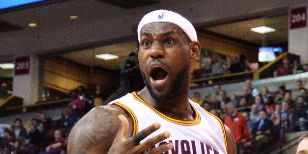 COLUMBUS, OH - OCTOBER 20: LeBron James #23 of the Cleveland Cavaliers reacts after being called for a foul in the second ha