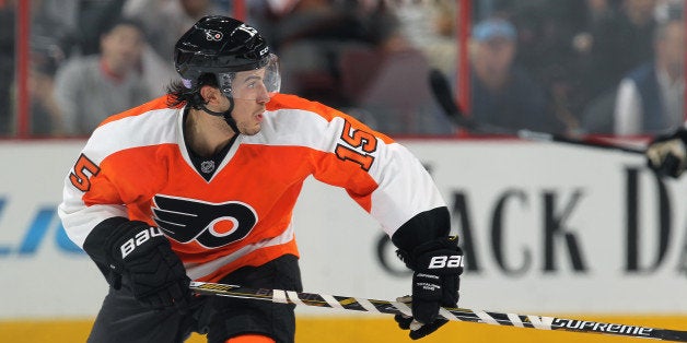 PHILADELPHIA, PA - OCTOBER 28: Michael Del Zotto #15 of the Philadelphia Flyers skates against the Los Angeles Kings on Octo