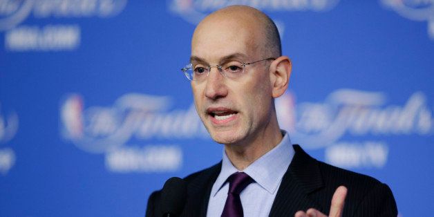 NBA Commissioner Adam Silver speaks during a news conference before Game 2 of the NBA basketball finals between the San Antonio Spurs and the Miami Heat on Sunday, June 8, 2014, in San Antonio. (AP Photo/Tony Gutierrez)