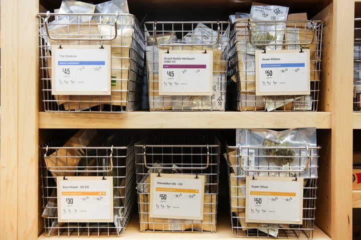 Different strains of marijuana are seen for sale at Harborside, one of California's largest and oldest dispensaries of medical marijuana, on the first day of legalized recreational marijuana in Oakland, California, U.S., January 1, 2018. 