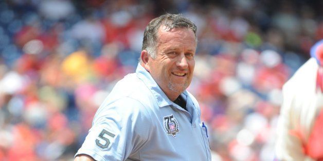 PHILADELPHIA, PA - JULY 27: MLB umpire Dale Scott is seen during the game between the Philadelphia Phillies and Arizona Diamondbacks on July 27, 2014 at Citizens Bank Park in Philadelphia, Pennsylvania. The Phillies defeated the Diamondbacks 4-2. (Photo by Rich Pilling/Getty Images)