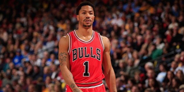 DENVER, CO - NOVEMBER 25: Derrick Rose #1 of the Chicago Bulls looks on during a break in the action against the Denver Nuggets at Pepsi Center on November 25, 2014 in Denver, Colorado. The Nuggets defeated the Bulls 114-109. NOTE TO USER: User expressly acknowledges and agrees that, by downloading and or using this photograph, User is consenting to the terms and conditions of the Getty Images License Agreement. (Photo by Doug Pensinger/Getty Images)