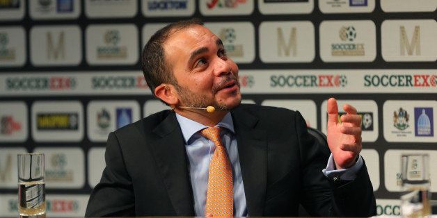 MANCHESTER, ENGLAND - SEPTEMBER 08: HRH Prince Ali Bin Al Hussein, FIFA Vice-President, is interviewed on stage at the Soccerex European Forum Conference Programme at Manchester Central on September 8, 2014 in Manchester, England. (Photo by Dave Thompson/Getty Images)