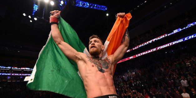 BOSTON, MA - JANUARY 18: Conor McGregor of Ireland reacts after defeating Dennis Siver of Germany in their featherweight fight during the UFC Fight Night event at the TD Garden on January 18, 2015 in Boston, Massachusetts. (Photo by Jeff Bottari/Zuffa LLC/Zuffa LLC via Getty Images)