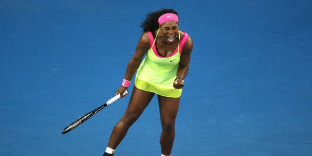 MELBOURNE, AUSTRALIA - JANUARY 20: Serena Williams of the United States celebrates winning her first round match against Ali