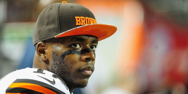 ATLANTA, GA - NOVEMBER 23: Josh Gordon #12 of the Cleveland Browns stands on the sideliens in the first half against the Atl
