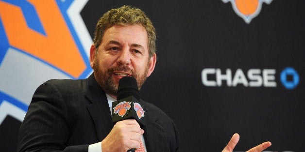 NEW YORK, NY - MARCH 18: James Dolan, Executive Chairman of Madison Square Garden, answers questions during the press conference to introduce Phil Jackson as President of the New York Knicks at Madison Square Garden on March 18, 2014 in New York City. (Photo by Maddie Meyer/Getty Images)