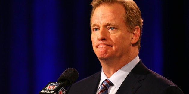 PHOENIX, AZ - JANUARY 30: NFL Commissioner Roger Goodell speaks during a press conference prior to the upcoming Super Bowl XLIX at Phoenix Convention Center on January 30, 2015 in Phoenix, Arizona. (Photo by Mike Lawrie/Getty Images)