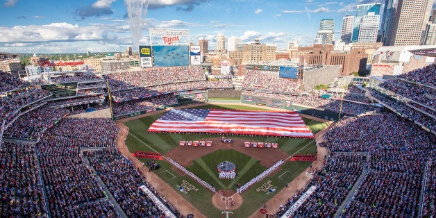 MINNEAPOLIS, MN - JULY 15: An inside view of Target Field as the Air Force Thunderbirds perform a flyover during the national anthem prior to the 85th MLB All-Star Game at Target Field on July 15, 2014 in Minneapolis, Minnesota. (Photo by Wayne Kryduba/Minnesota Twins/Getty Images)