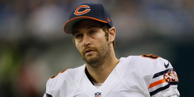 DETROIT, MI - NOVEMBER 27: Jay Cutler #6 of the Chicago Bears looks on from the bench during the first quarter while playing