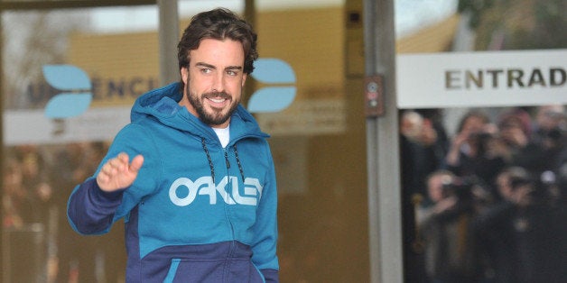 BARCELONA, SPAIN - FEBRUARY 25: Formula 1 pilot Fernando Alonso is seen leaving Cataluna Hospital on February 25, 2015 in Barcelona, Spain. (Photo by Europa Press/Europa Press via Getty Images)