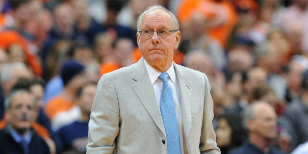 SYRACUSE, NY - MARCH 02: Head coach Jim Boeheim of the Syracuse Orange looks on from the sidelines against the Virginia Cavaliers during the first half at the Carrier Dome on March 2, 2015 in Syracuse, New York. Virginia defeated Syracuse 59-47. (Photo by Rich Barnes/Getty Images)