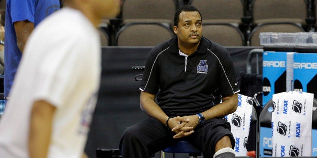 Georgia State head coach Ron Hunter during practice for an NCAA college basketball game second round game Wednesday, March 18, 2015, in Jacksonville, Fla. Georgia State plays Baylor on Thursday. (AP Photo/Chris O'Meara)