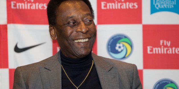 Edson Arantes do Nascimento, better known as Pele smiles during a question and answer session, at the National Soccer Coaches Association of America convention, Thursday, Jan. 15, 2015, in Philadelphia. (AP Photo/Matt Rourke)