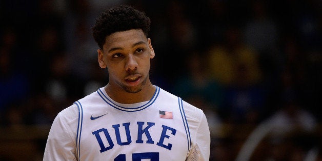 DURHAM, NC - MARCH 04: Jahlil Okafor #15 of the Duke Blue Devils in action against the Wake Forest Demon Deacons during their game at Cameron Indoor Stadium on March 4, 2015 in Durham, North Carolina. Duke won 94-51. (Photo by Grant Halverson/Getty Images)