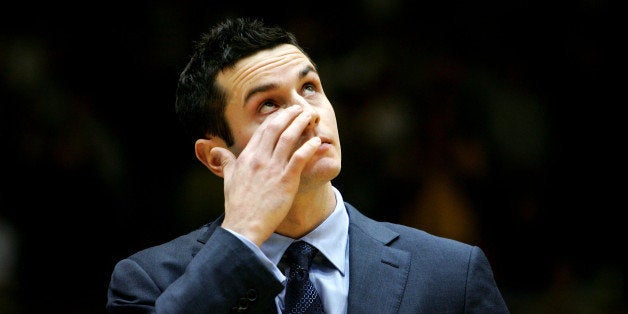 DURHAM, NC - FEBRUARY 04: Former Duke Blue Devil J.J. Reddick tears up during a speech for his jersey retirement during halftime of their game against the Florida State Seminoles at Cameron Indoor Stadium on February 4, 2007 in Durham, North Carolina. (Photo by Streeter Lecka/Getty Images)