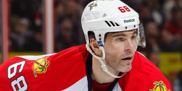 OTTAWA, ON - MARCH 29: Jaromir Jagr #68 of the Florida Panthers prepares for a faceoff against the Ottawa Senators at Canadian Tire Centre on March 29, 2015 in Ottawa, Ontario, Canada. (Photo by Jana Chytilova/NHLI via Getty Images)