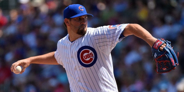 MESA, AZ - MARCH 22: Jason Hammel #39 of the the Chicago Cubs pitches against the San Diego Padres at Sloan Park on March 22, 2015 in Mesa, Arizona. (Photo by Lisa Blumenfeld/Getty Images)