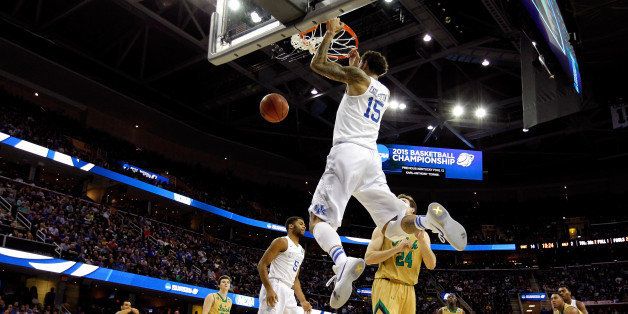 CLEVELAND, OH - MARCH 28: Willie Cauley-Stein #15 of the Kentucky Wildcats dunks in the second half against the Notre Dame Fighting Irish during the Midwest Regional Final of the 2015 NCAA Men's Basketball tournament at Quicken Loans Arena on March 28, 2015 in Cleveland, Ohio. (Photo by Gregory Shamus/Getty Images)