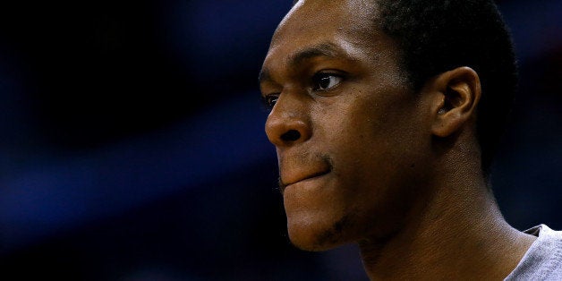 Dallas Mavericks guard Rajon Rondo warms up before an NBA basketball game, Sunday, Jan. 25, 2015, in New Orleans. (AP Photo/Jonathan Bachman)