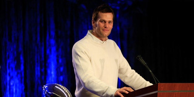 PHOENIX, AZ - FEBRUARY 02: Tom Brady of the New England Patriots talks with the media during a Chevrolet Super Bowl XLIX MVP press conference folowing the Patriots Super Bowl win over the Seattle Seahawks on February 2, 2015 in Phoenix, Arizona. (Photo by Jamie Squire/Getty Images)