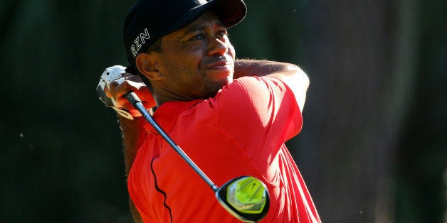 PONTE VEDRA BEACH, FL - MAY 10: Tiger Woods plays his shot from the second tee during the final round of THE PLAYERS Championship at the TPC Sawgrass Stadium course on May 10, 2015 in Ponte Vedra Beach, Florida. (Photo by Richard Heathcote/Getty Images)