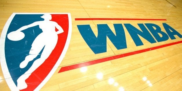 2 Jul 2000: A view of the court WNBA Logo taken before a game between the Los Angeles Sparks and the Detroit Shock at the Gr