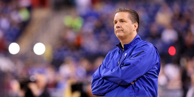 INDIANAPOLIS, IN - APRIL 03: Head coach John Calipari of the Kentucky Wildcats looks on during practice for the NCAA Men's Final Four at Lucas Oil Stadium on April 3, 2015 in Indianapolis, Indiana. (Photo by Andy Lyons/Getty Images)