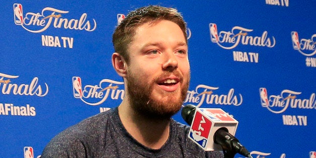 CLEVELAND, OH - JUNE 10: Matthew Dellavedova #8 of the Cleveland Cavaliers attends media availability for the 2015 NBA Finals against the Golden State Warriors at Quicken Loans Arena on June 10, 2015 in Cleveland, Ohio. NOTE TO USER: User expressly acknowledges and agrees that, by downloading and or using this photograph, user is consenting to the terms and conditions of Getty Images License Agreement. (Photo by Cliff Hawkins/Getty Images)