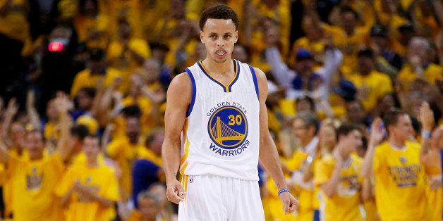OAKLAND, CA - JUNE 14: Stephen Curry #30 of the Golden State Warriors celebrates in the fourth quarter against the Cleveland Cavaliers during Game Five of the 2015 NBA Finals at ORACLE Arena on June 14, 2015 in Oakland, California. NOTE TO USER: User expressly acknowledges and agrees that, by downloading and or using this photograph, user is consenting to the terms and conditions of Getty Images License Agreement. (Photo by Ezra Shaw/Getty Images)