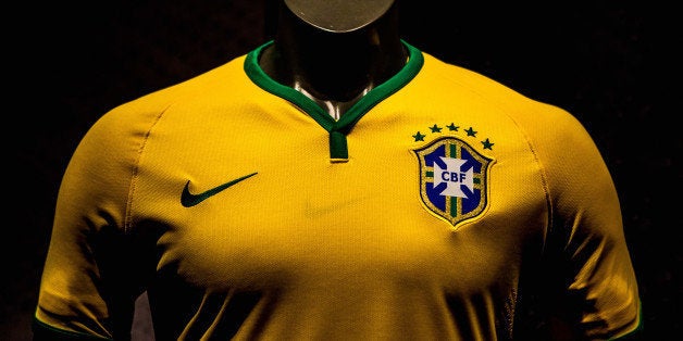 RIO DE JANEIRO, BRAZIL - NOVEMBER 24: Brazil's football team jersey for the 2014 FIFA World Cup is unveiled on November 24, 2
