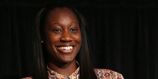 DANA POINT, CA - OCTOBER 09: Basketball player Tina Charles speaks onstage at the 2013 espnW: Women + Sports Summit at St. Regis Monarch Beach Resort on October 9, 2013 in Dana Point, California. (Photo by Joe Scarnici/Getty Images)