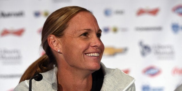 US Soccer team player Christie Rampone talks to the press during the US Women's National Team World Cup Media Day on May 27, in New York City. The FIFA Womens World Cup will be held in Canada, June 6 to July 5, 2015. AFP PHOTO / TIMOTHY A. CLARY (Photo credit should read TIMOTHY A. CLARY/AFP/Getty Images)