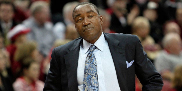 Florida International coach Isiah Thomas doesn't like what he sees as his team struggles against Louisville in their NCAA college basketball game in Louisville, Ky., Wednesday, Dec. 1, 2010. Louisville rolled to a 92-55 victory. (AP Photo/Garry Jones)