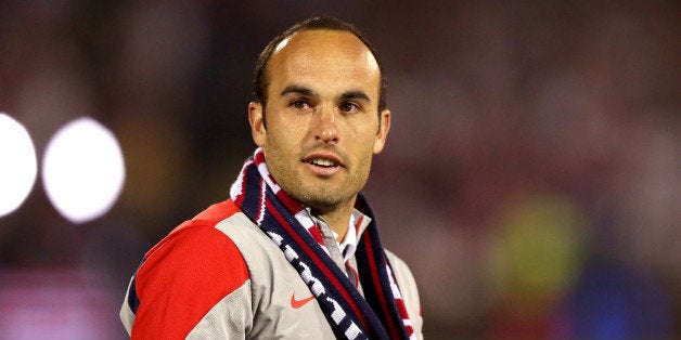 EAST HARTFORD, CT - OCTOBER 10: Landon Donovan #10 of the United States acknowledges the fans after his final match during a