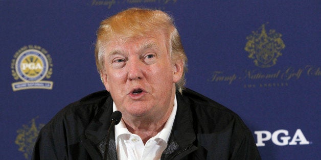 Donald Trump speaks during a news conference in Rancho Palos Verdes, Calif., on Tuesday, March 10, 2015. Trump National Golf Club - Los Angeles will host the the 33rd PGA Grand Slam of Golf in October. (AP Photo/Nick Ut)