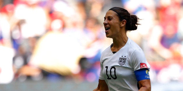 VANCOUVER, BC - JULY 05: Carli Lloyd #10 of the United States celebrates scoring the opening goal against Japan in the FIFA Women's World Cup Canada 2015 Final at BC Place Stadium on July 5, 2015 in Vancouver, Canada. (Photo by Kevin C. Cox/Getty Images)