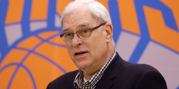 New York Knicks president Phil Jackson speaks during a news conference in Tarrytown, N.Y., Tuesday, June 10, 2014. The Knicks hired Derek Fisher as their new coach on Tuesday, with Jackson turning to one of his trustiest former players. (AP Photo/Seth Wenig)