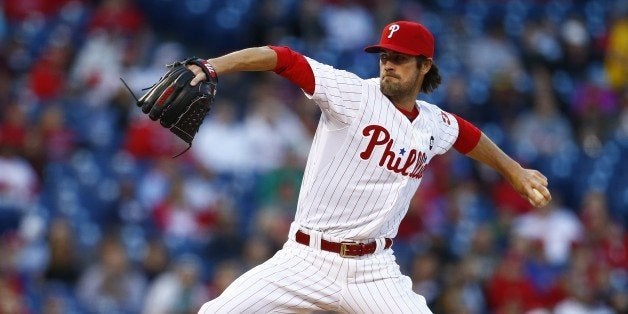 PHILADELPHIA, PA - APRIL 11: Cole Hamels #35 of the Philadelphia Phillies delivers a pitch against the Washington Nationals d