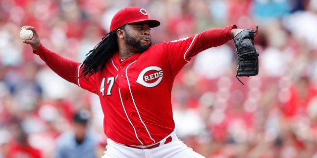 CINCINNATI, OH - JULY 19: Johnny Cueto #47 of the Cincinnati Reds pitches in the first inning against the Cleveland Indians at Great American Ball Park on July 19, 2015 in Cincinnati, Ohio. (Photo by Joe Robbins/Getty Images)