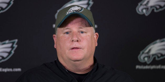 PHILADELPHIA, PA - MAY 28: Head coach Chip Kelly of the Philadelphia Eagles talks to the media prior to the start of the days