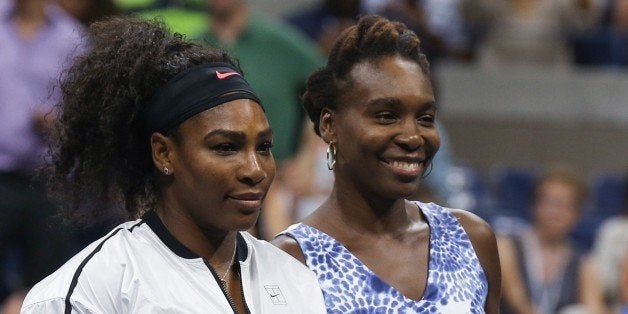 NEW YORK, NY - SEPTEMBER 08: Venus Williams of the United States (R) and Serena Williams of the United States pose prior to their Women's Singles Quarterfinals match on Day Nine of the 2015 US Open at the USTA Billie Jean King National Tennis Center on September 8, 2015 in New York City. (Photo by Cem Ozdel/Anadolu Agency/Getty Images)