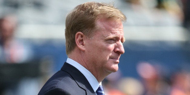 CHICAGO, IL - SEPTEMBER 13: Roger Goodell, Commissioner of the NFL, stands on the field prior to the game between the Chicago Bears and the Green Bay Packers at Soldier Field on September 13, 2015 in Chicago, Illinois. (Photo by Jonathan Daniel/Getty Images)