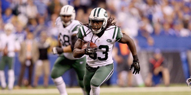 INDIANAPOLIS, IN - SEPTEMBER 21: Chrish Ivory #33 of the New York Jets runs the ball during the game against the Indianapolis Colts at Lucas Oil Stadium on September 21, 2015 in Indianapolis, Indiana. (Photo by Andy Lyons/Getty Images)