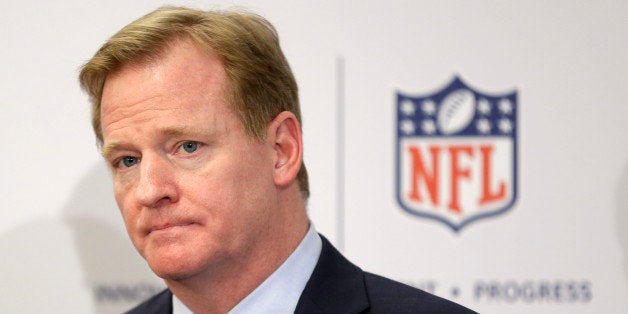 NFL Commissioner Roger Goodell takes questions during an NFL football news conference in New York, Monday, March 11, 2013. The NFL is partnering with private companies as well as the U.S. Military to further research on head injuries. (AP Photo/Seth Wenig)