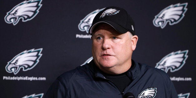 Philadelphia Eagles head coach Chip Kelly speaks with members of the media at the NFL football team's practice facility, Mond