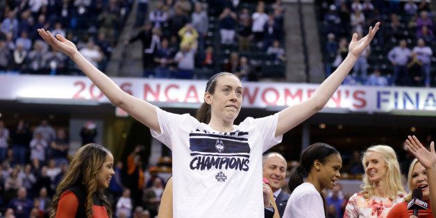 Connecticut's Breanna Stewart celebrates after Connecticut's 82-51 victory over Syracuse in the championship game at the women's Final Four in the NCAA college basketball tournament Tuesday, April 5, 2016, in Indianapolis. (AP Photo/AJ Mast)